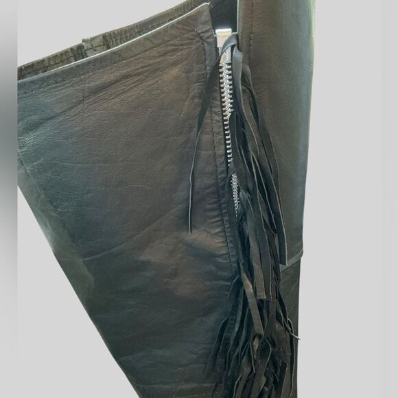 Force Leather Women’s Black Fringe Motorcycle Chaps - Picture 5 of 10